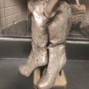 Gently worn grey studded boot